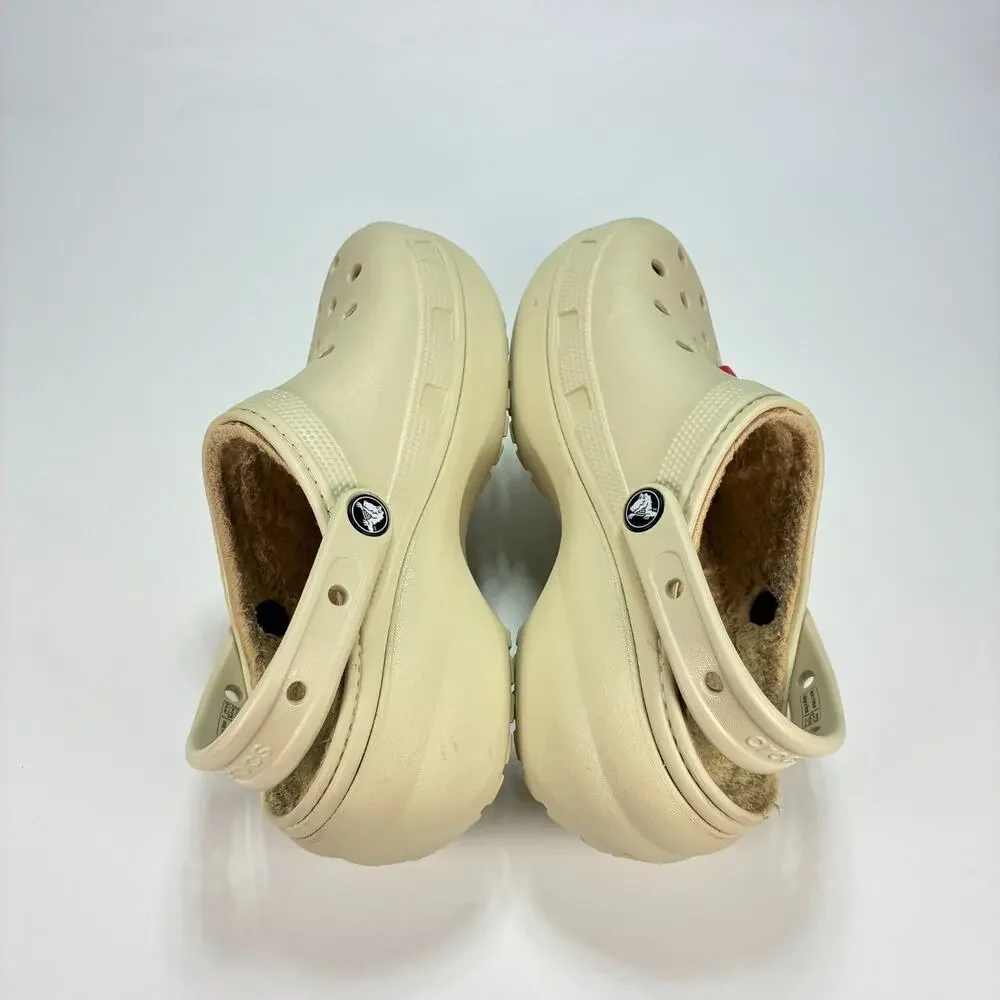 Crocs Classic Lined Clog Bone Comfort Faux Fur Lining Shoes 207938 Womens Size 8